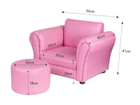 Thumbnail for Kids Pink Couch Sofa Chair w/ Footstool in PU Leather