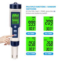 Thumbnail for 5-IN-1 Digital Water Quality Tester Waterproof pH TDS EC Temperature Meter Pool