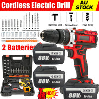 Thumbnail for Cordless Drill w/2 Battery Heavy Duty Impact Driver Kit Brushless Hammer Set 88V