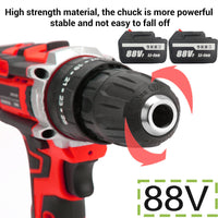 Thumbnail for Cordless Drill w/2 Battery Heavy Duty Impact Driver Kit Brushless Hammer Set 88V