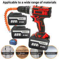 Thumbnail for Cordless Drill w/2 Battery Heavy Duty Impact Driver Kit Brushless Hammer Set 88V