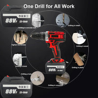 Thumbnail for Cordless Drill w/2 Battery Heavy Duty Impact Driver Kit Brushless Hammer Set 88V