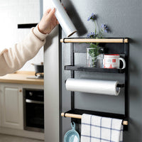 Thumbnail for Refrigerator Storage Rack Magnetic Holder With Hooks Paper Spice Jars Storage Shelf