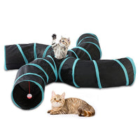 Thumbnail for Pet Cat Kitten Puppy 4-Way Tunnel Play Toy Foldable Funny Exercise Tunnel Rabbit