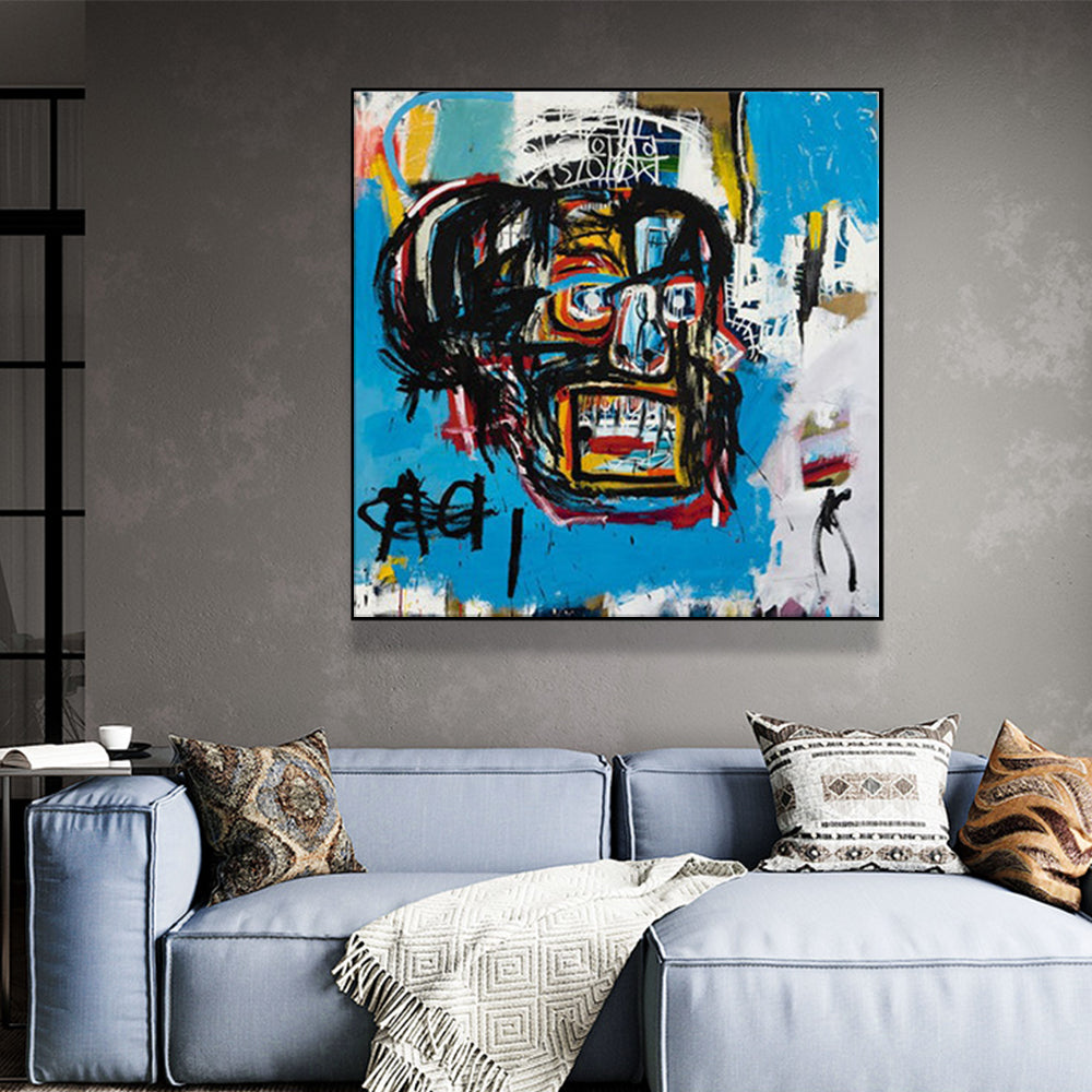 50cmx50cm Blue Abstract Head Black Frame Canvas Wall Art - A Bold and Eye-Catching Piece of Art for Your Home