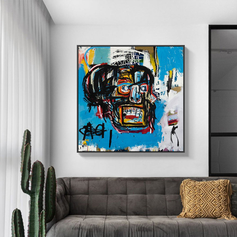 50cmx50cm Blue Abstract Head Black Frame Canvas Wall Art - A Bold and Eye-Catching Piece of Art for Your Home