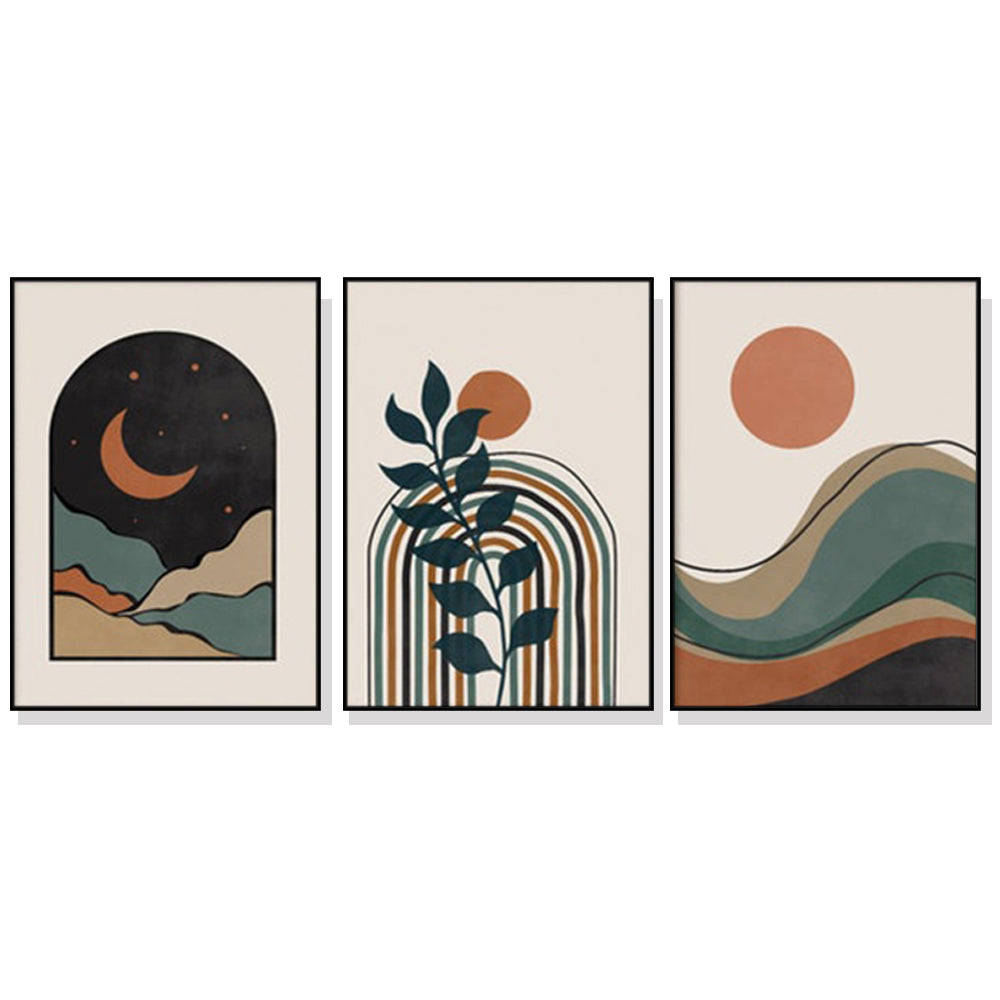 40cmx60cm Dark Green Abstract Art - 3-Piece Set in Black Frame - Modern Canvas Wall Decor