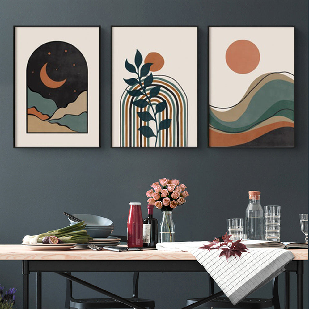 40cmx60cm Dark Green Abstract Art - 3-Piece Set in Black Frame - Modern Canvas Wall Decor