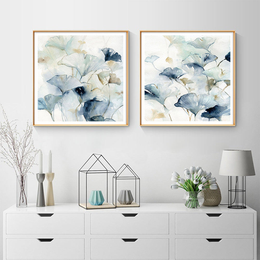 50cmx50cm Gingko Leaves by Carol Robinson 2 Sets Gold Frame Canvas Wall Art - A Charming and Elegant Piece of Art for Your Home