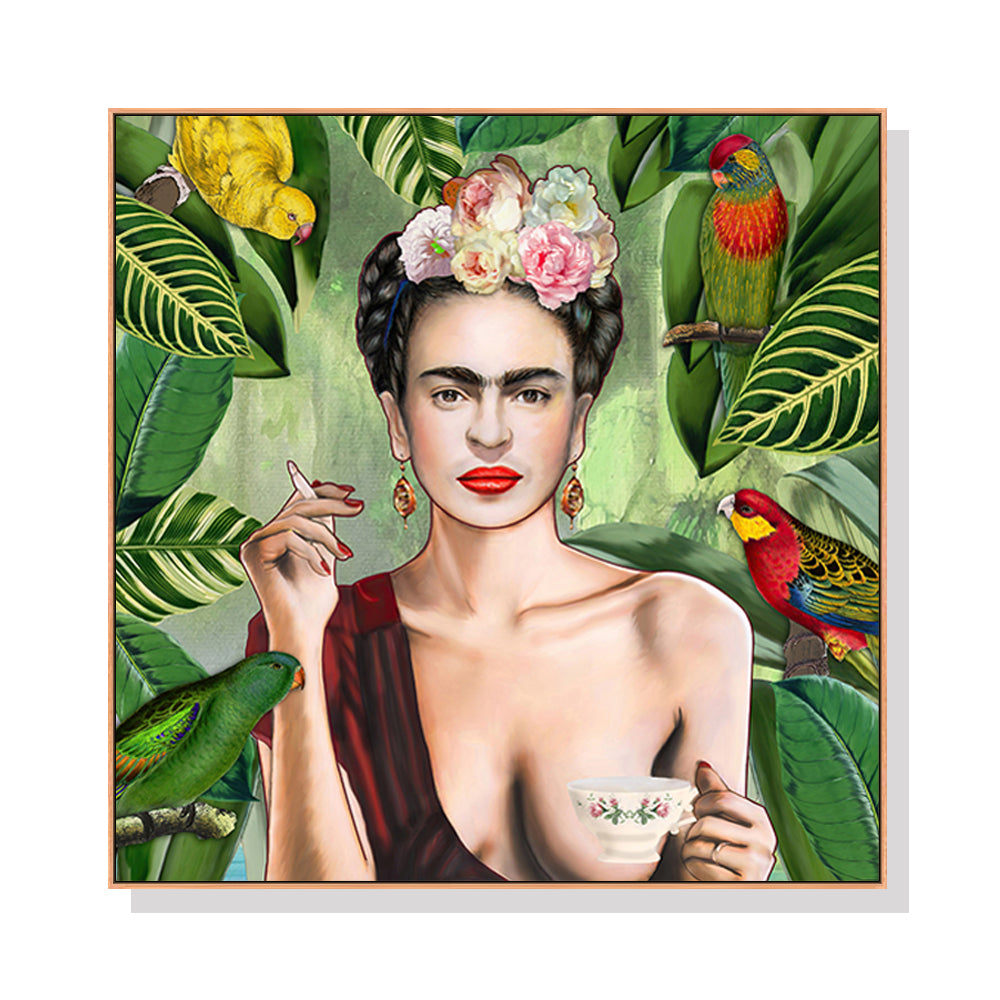 50cmx50cm Iconic Self Portrait by Frida Kahlo Wood Frame Canvas Wall Art - A Striking and Thought-Provoking Piece of Art for Your Home