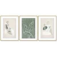 Thumbnail for Abstract Body & Leaves Canvas Art - 40cmx60cm 3-Piece Set in Gold Frame - Modern Wall Decor