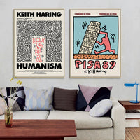 Thumbnail for 50cmx50cm Iconic Pop Art Wall Art by Keith Haring 2 Sets Gold Frame Canvas - A Fun and Eye-Catching Piece of Art for Your Home