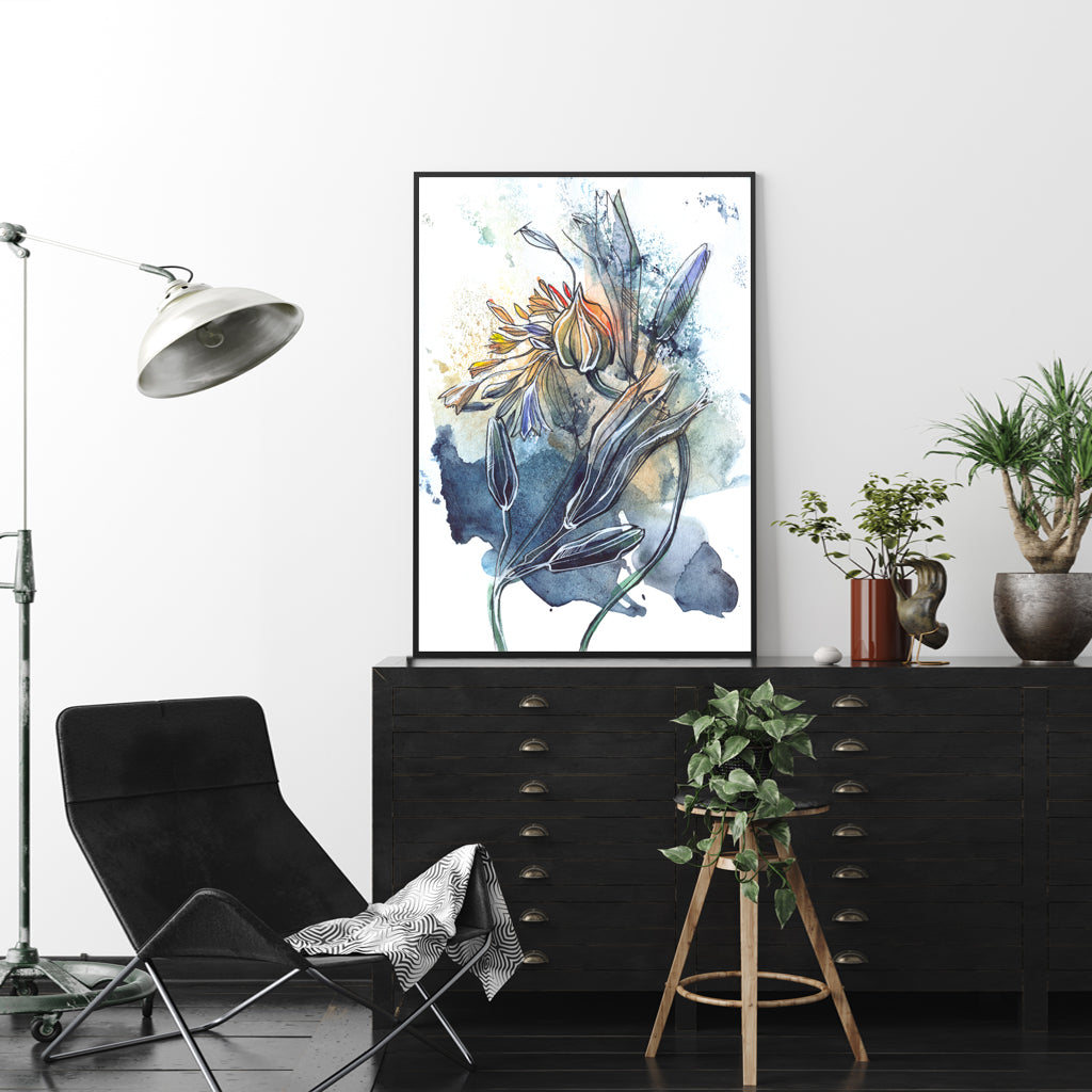 40cmx60cm Watercolor Style Abstract Flower Canvas Wall Art Set of 3 - Black Frame - A Modern and Serene Piece of Art That Will Add a Touch of Nature to Your Home