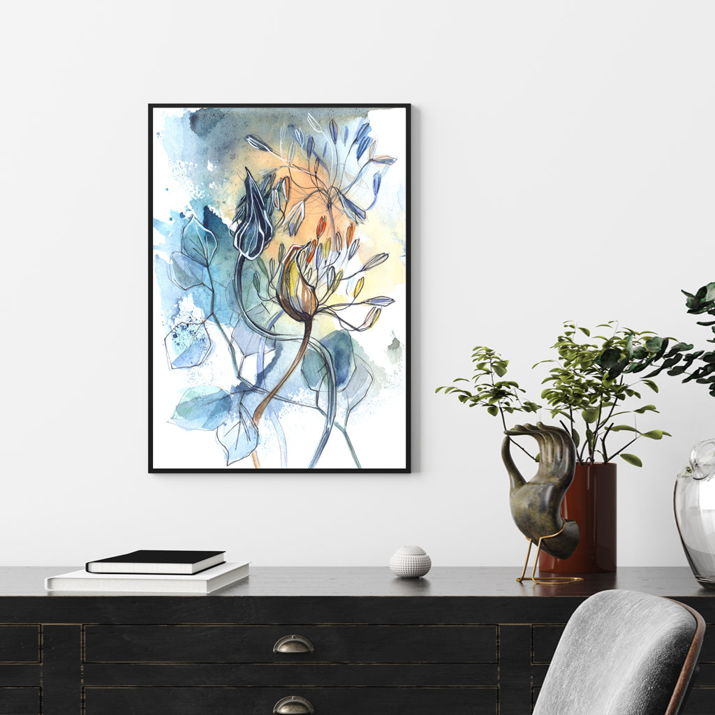 60cmx90cm Watercolor Style Abstract Flower 3 Sets Black Frame Canvas Wall Art