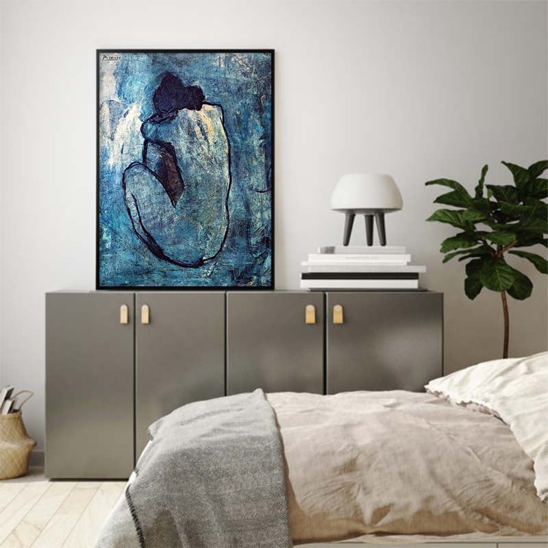 50cm x 70cm "Blue Nude" by Pablo Picasso Canvas Wall Art: Iconic Masterpiece with Sleek Black Frame for Artful Home Display