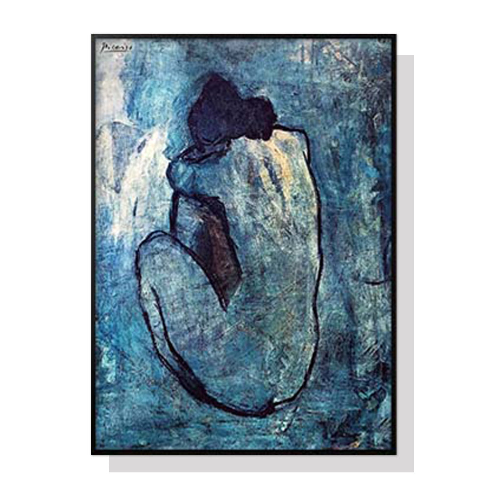 50cm x 70cm "Blue Nude" by Pablo Picasso Canvas Wall Art: Iconic Masterpiece with Sleek Black Frame for Artful Home Display