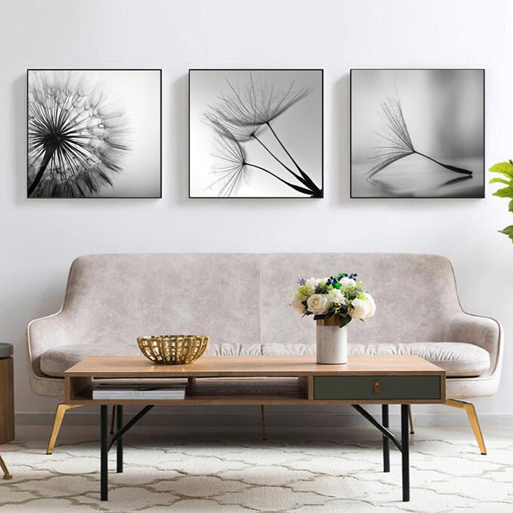 50cmx50cm Botanical Dandelions 3 Sets Black Frame Canvas Wall Art - A Charming and Elegant Piece of Art for Your Home