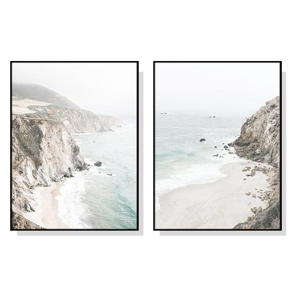 40cmx60cm Mountain Beach 2 Sets Black Frame Canvas Wall Art - Add a touch of nature to your home