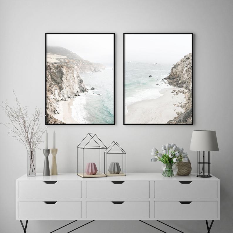 40cmx60cm Mountain Beach 2 Sets Black Frame Canvas Wall Art - Add a touch of nature to your home