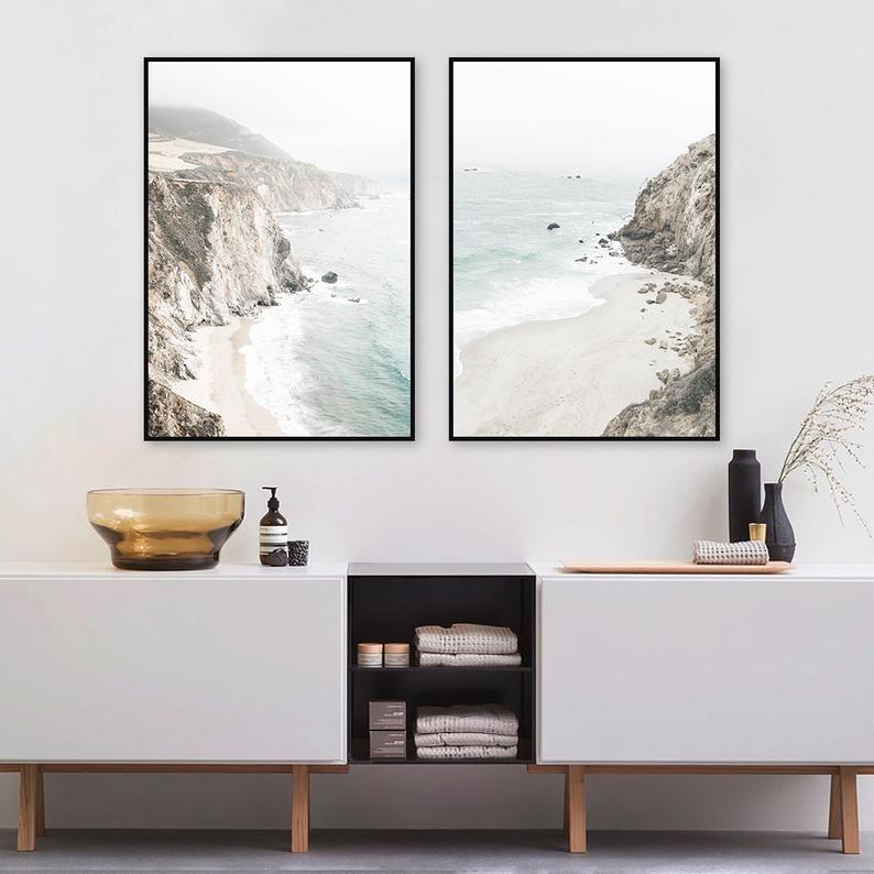 40cmx60cm Mountain Beach 2 Sets Black Frame Canvas Wall Art - Add a touch of nature to your home