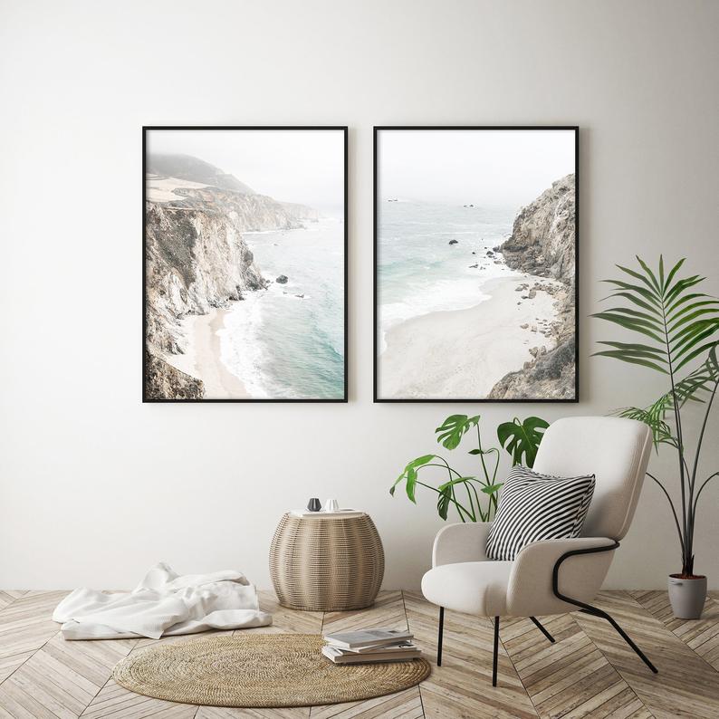 40cmx60cm Mountain Beach 2 Sets Black Frame Canvas Wall Art - Add a touch of nature to your home