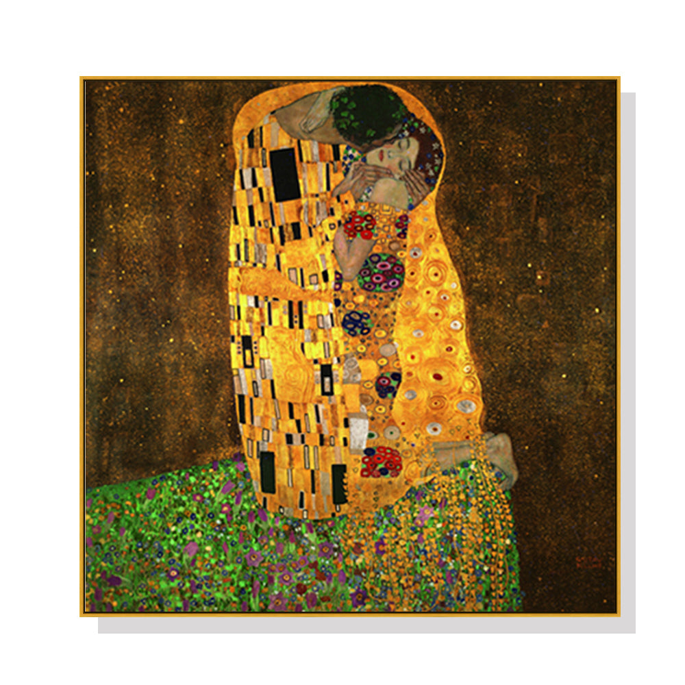 50cmx50cm Kissing by Gustav Klimt Gold Frame Canvas Wall Art - A Sensual and Romantic Piece of Art Inspired by the Works of Gustav Klimt