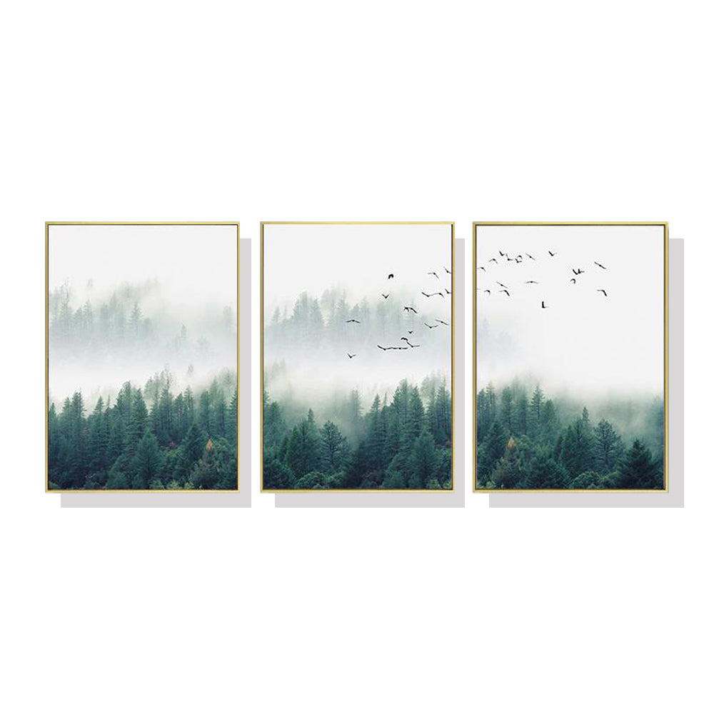 Mystical Forest 3 Sets Gold Frame Canvas Wall Art - Perfect for a magical home