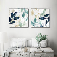 Thumbnail for 70cmx70cm Watercolour style leaves 2 Sets White Frame Canvas Wall Art