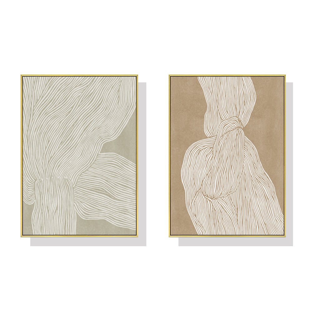 40cmx60cm Abstract Line Art Canvas - 2-Piece Set in Gold Frame - Contemporary Wall Decor