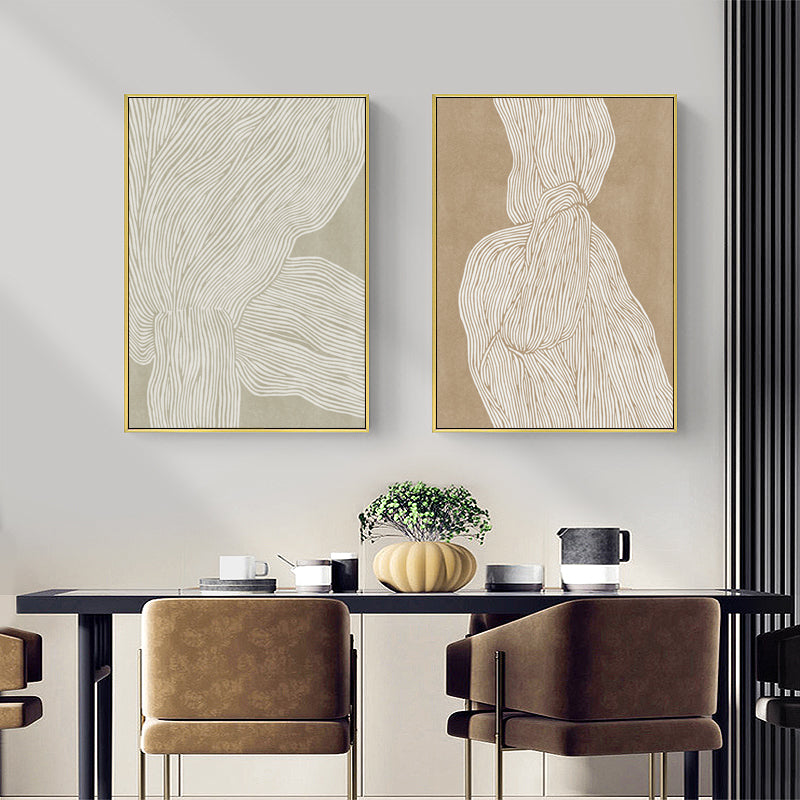 40cmx60cm Abstract Line Art Canvas - 2-Piece Set in Gold Frame - Contemporary Wall Decor