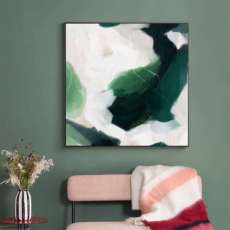 50cmx50cm French Abstract Green Canvas Wall Art with Black Frame - A Modern and Stylish Piece of Art for Your Home