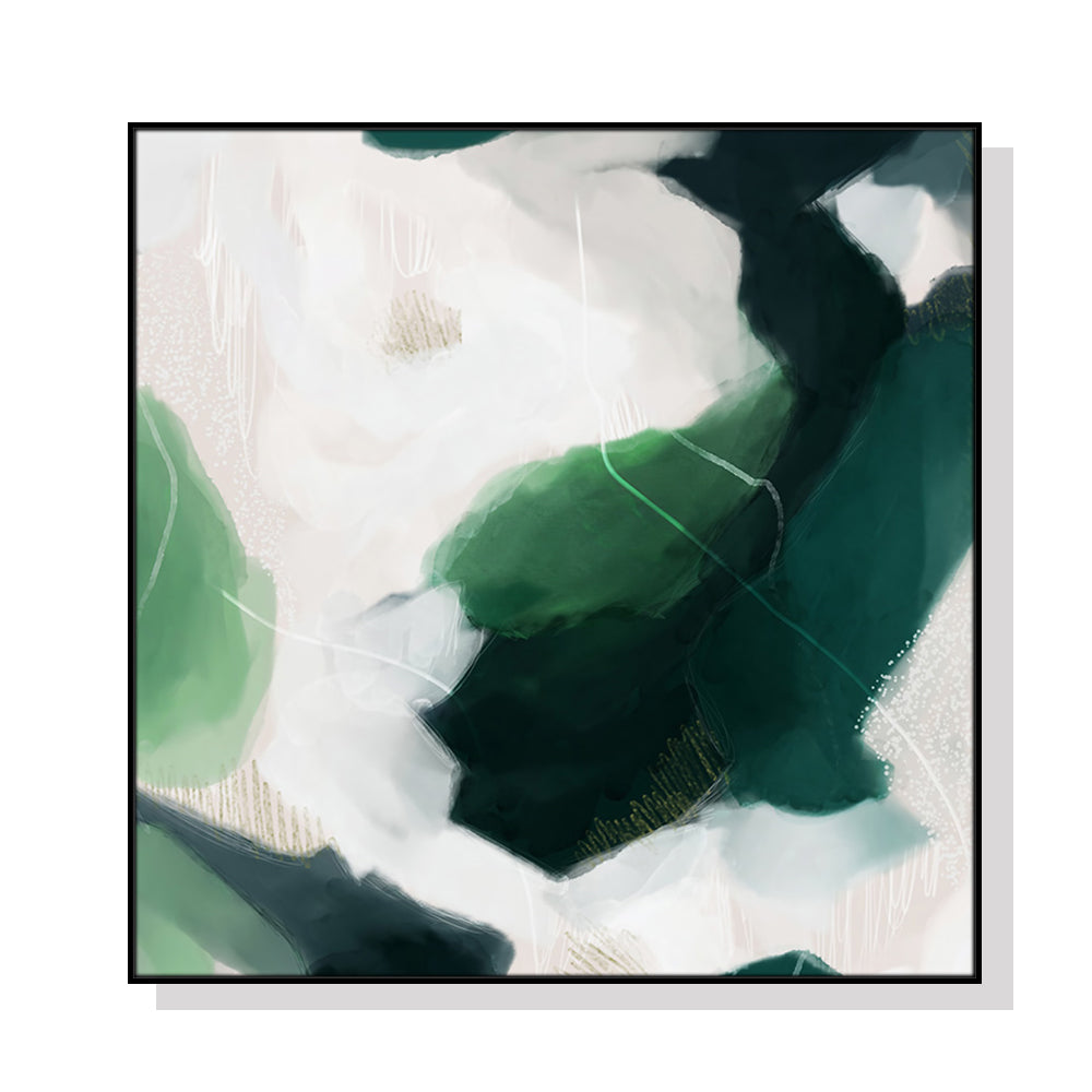 50cmx50cm French Abstract Green Canvas Wall Art with Black Frame - A Modern and Stylish Piece of Art for Your Home