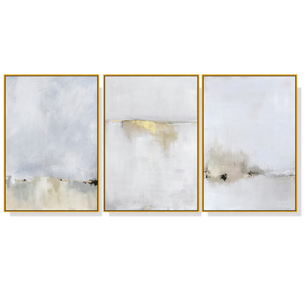 Golden White Abstract Canvas Art - 40cmx60cm 3-Piece Set in Gold Frame - Elegant Wall Decor