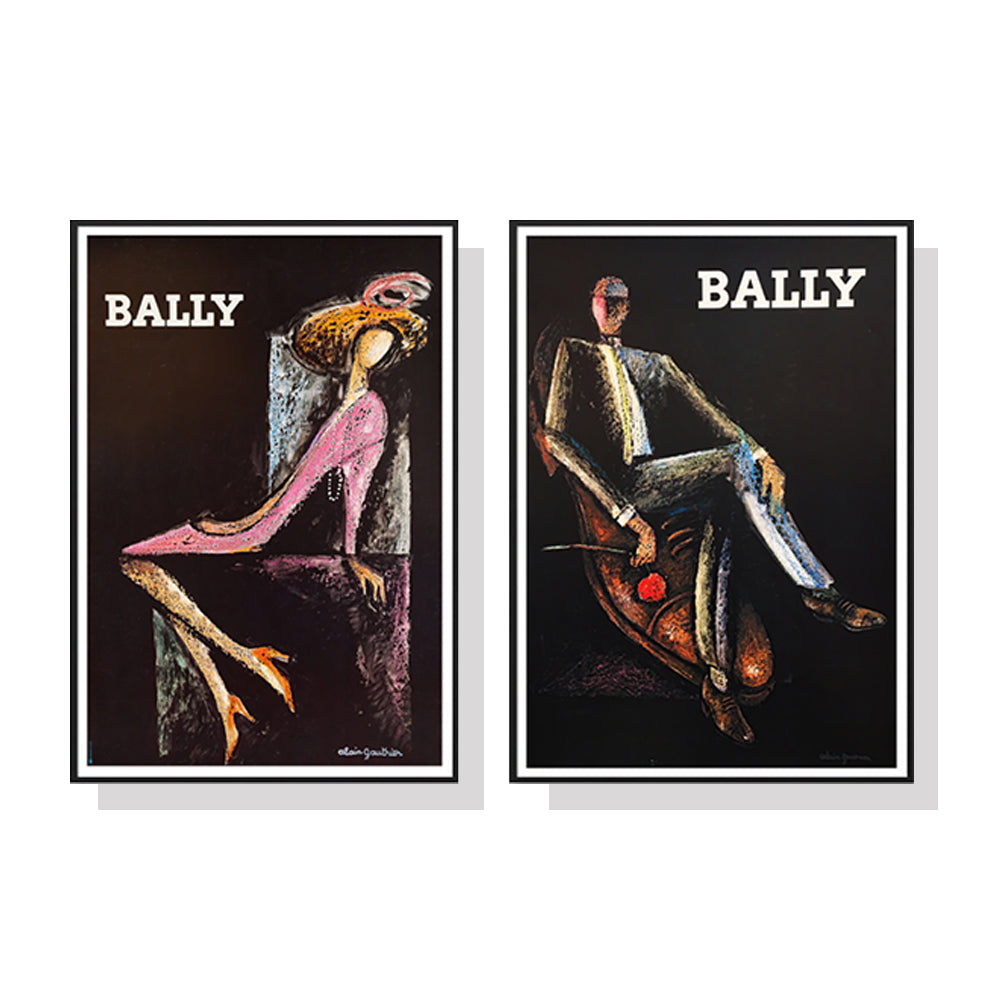 Elegant Set of 2 Bally Man & Woman Canvas Wall Art (40cm x 60cm) with Black Frames