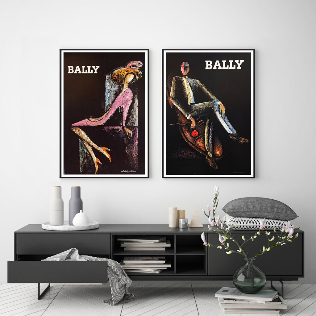 Elegant Set of 2 Bally Man & Woman Canvas Wall Art (40cm x 60cm) with Black Frames