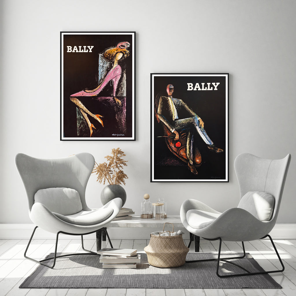 50cm x 70cm Bally Man & Woman Duo Canvas Wall Art: Iconic 2-Piece Set with Sleek Black Frame for Vintage-Inspired Modern Decor