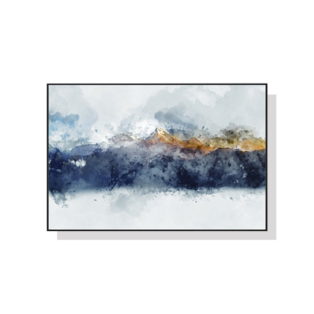 50cm x 70cm Abstract Sunlight Mountains Canvas Wall Art: Radiant Landscape Design with Sleek Black Frame for Captivating Home Display