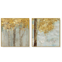 Thumbnail for 50cmx50cm Golden Leaves 2 Sets Gold Frame Canvas Wall Art - A Charming and Elegant Piece of Art for Your Home