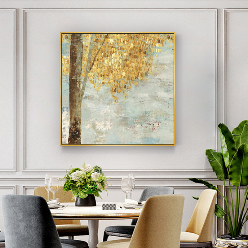 50cmx50cm Golden Leaves 2 Sets Gold Frame Canvas Wall Art - A Charming and Elegant Piece of Art for Your Home