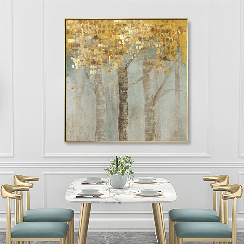 60cmx60cm Golden Leaves 2 Sets Gold Frame Canvas Wall Art