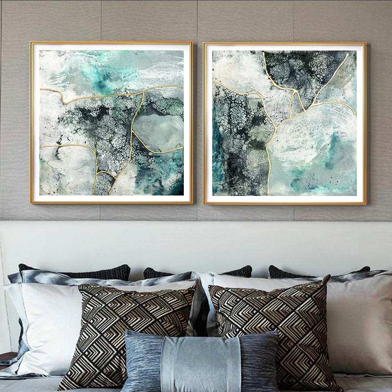 50cmx50cm Marbled Green 2 Sets Gold Frame Canvas Wall Art - A Luxurious and Elegant Piece of Art for Your Home