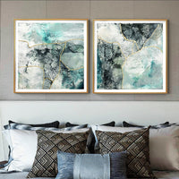 Thumbnail for 50cmx50cm Marbled Green 2 Sets Gold Frame Canvas Wall Art - A Luxurious and Elegant Piece of Art for Your Home