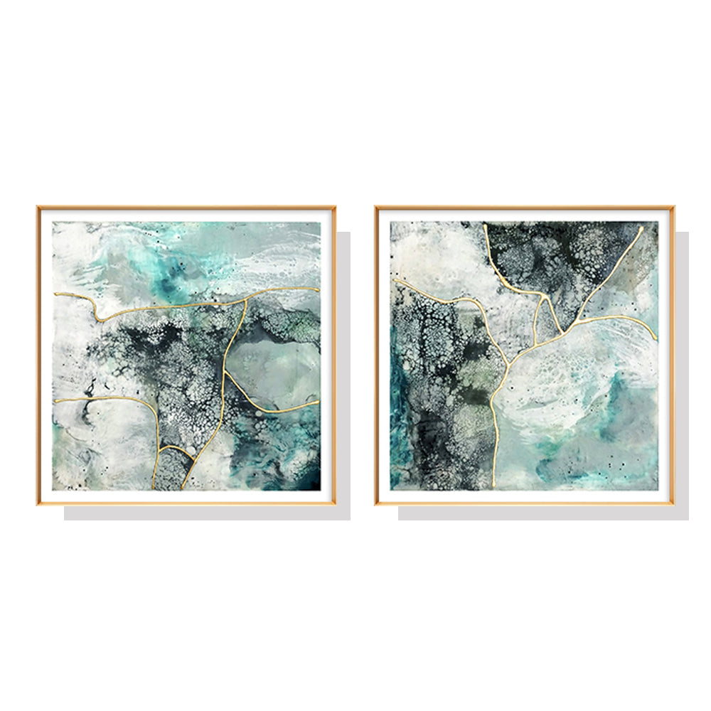 50cmx50cm Marbled Green 2 Sets Gold Frame Canvas Wall Art - A Luxurious and Elegant Piece of Art for Your Home