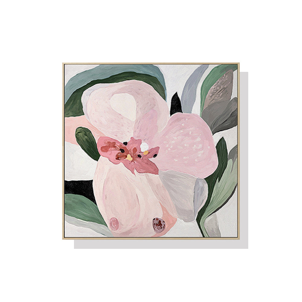 50cmx50cm Floral Hand Painting Style Wood Frame Canvas Wall Art - A Charming and Elegant Piece of Art for Your Home