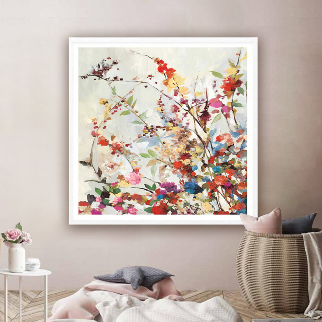 50cmx50cm Coming Spring Square Size White Frame Canvas Wall Art - A Charming and Inviting Piece of Art for Your Home