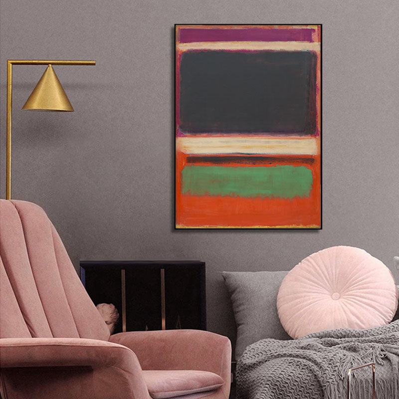 50cm x 70cm "Black Orange Green" Inspired by Mark Rothko Canvas Wall Art: Abstract Expressionism with Sleek Black Frame for Modern Art Enthusiasts