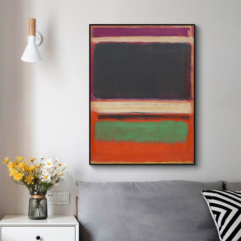 50cm x 70cm "Black Orange Green" Inspired by Mark Rothko Canvas Wall Art: Abstract Expressionism with Sleek Black Frame for Modern Art Enthusiasts