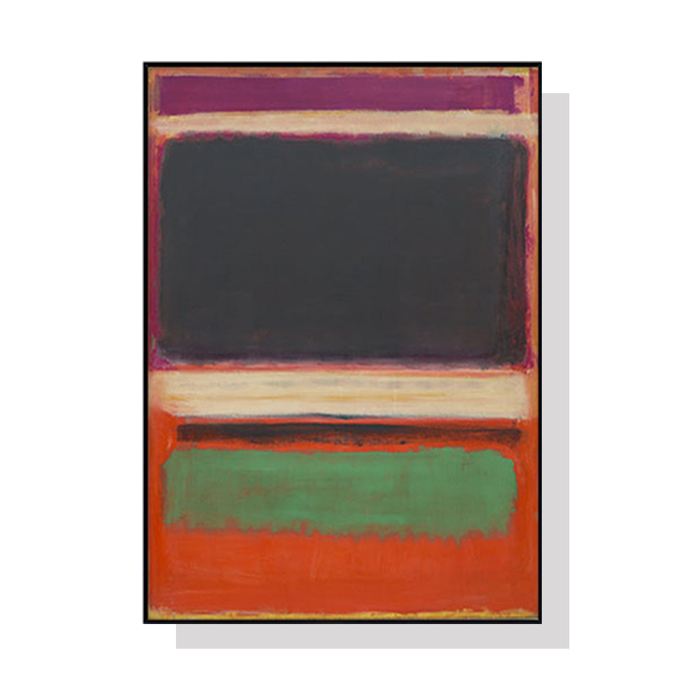 50cm x 70cm "Black Orange Green" Inspired by Mark Rothko Canvas Wall Art: Abstract Expressionism with Sleek Black Frame for Modern Art Enthusiasts