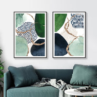 Thumbnail for 40cmx60cm Green and Navy Abstract Canvas Art - 2-Piece Set in Black Frame - Modern Wall Display