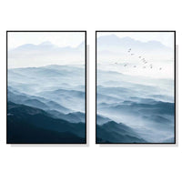 Thumbnail for 50cm x 70cm Blue Mountains Duo Canvas Wall Art: Majestic 2-Piece Landscape Set with Sleek Black Frame for Tranquil Home Ambiance